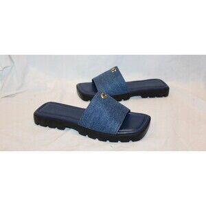 COACH Women Florence Printed C Lug-Sole Slip-On Slide Flat Sandals Deep Blue 8